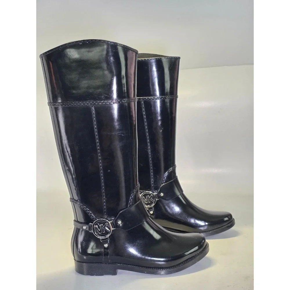 Michael Kors‎ MK Women's Rain Boots Size 6 M Black Tall Waterproof Rubber Riding